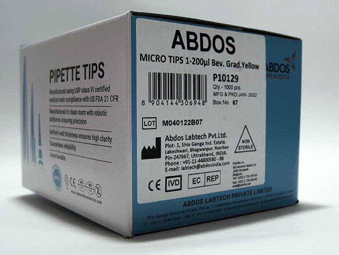 PUNTAS PARA MICROPIPETA COLOR AMARILLO. CAPACIDAD 1 - 200 uL. (Libres de Pirógenos, DNasas, RNasas)