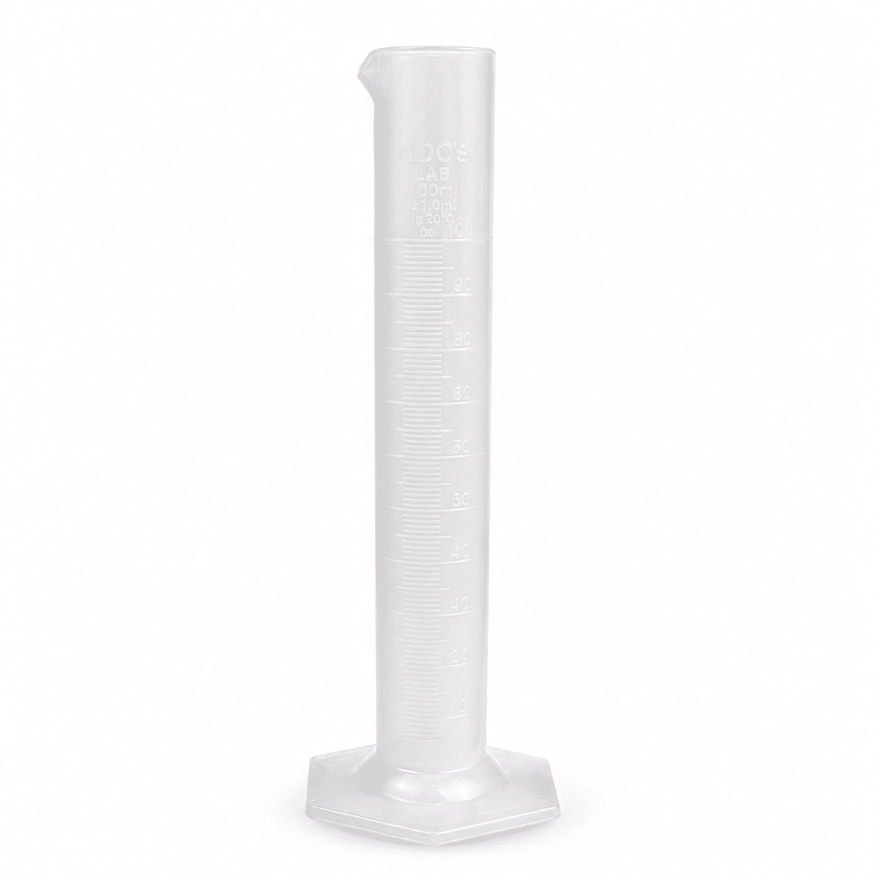 PROBETA GRADUADA EN ALTO RELIEVE PLÁSTICA CAPACIDAD 100 mL.